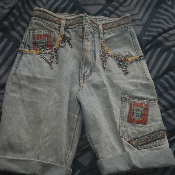 Other - Embroidered Denim Shorts with Beaded Details